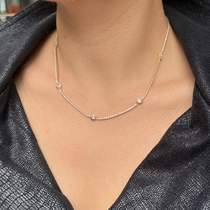 Güneş Detaylı Taşlı Kolye – Gold resmi