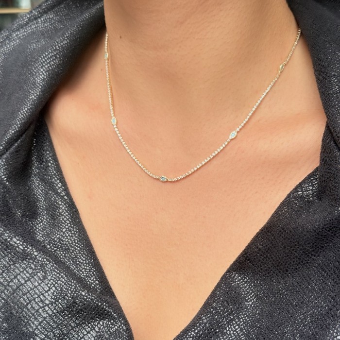 Mavi Taşlı İnce Zincir Kolye – Gold resmi