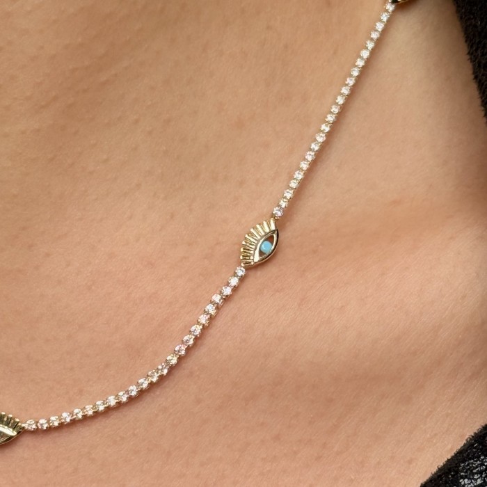 Nazar Gözlü Taşlı Kolye – Gold resmi