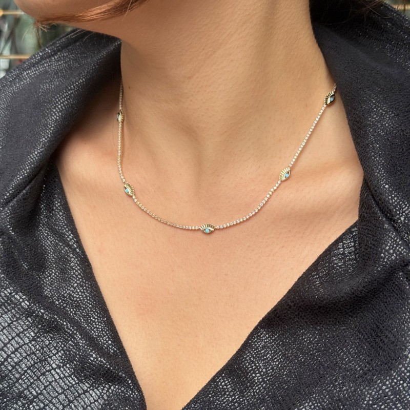 Nazar Gözlü Taşlı Kolye – Gold resmi