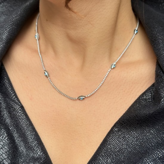 Nazar Gözlü Taşlı Kolye – Gümüş resmi