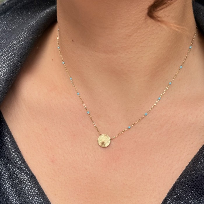 🌿 Turkuaz Boncuklu Yuvarlak Kolye resmi