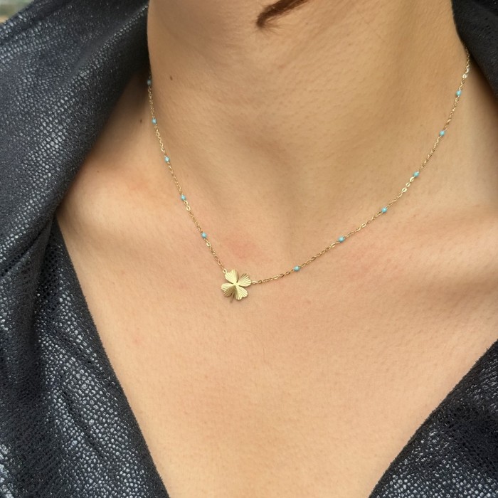 🍀 Dört Yapraklı Turkuaz Kolye resmi