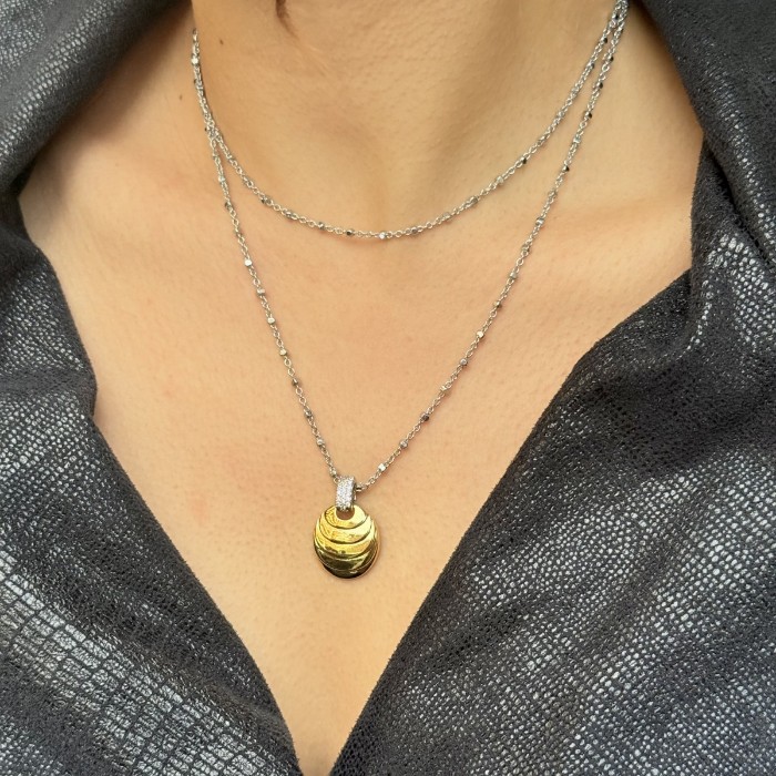 İki Katlı Doku Kolye (Gümüş renk ) resmi