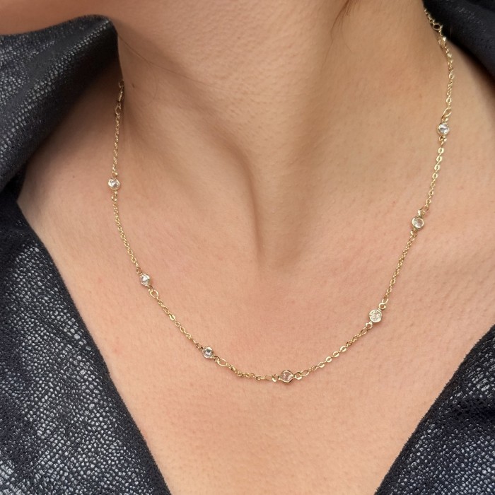  Taş Detaylı İnce Zincir Kolye resmi