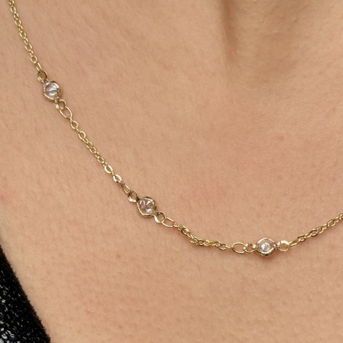  Taş Detaylı İnce Zincir Kolye resmi