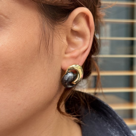 🖤 Siyah-Gold Halkalı Küpe resmi