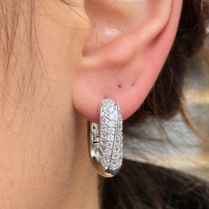 Taşlı Gümüş Halka Küpe resmi