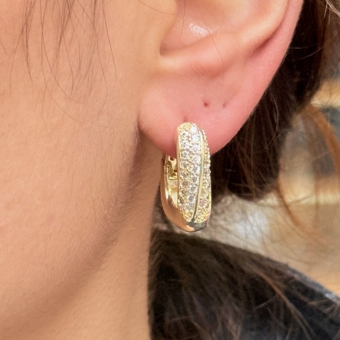 Taşlı Altın Halka Küpe resmi