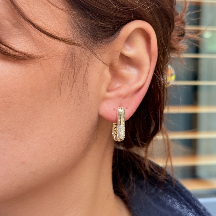 Taş Uçlu Oval Gold Küpe resmi