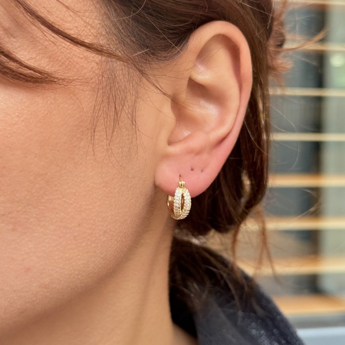 Altın Oval Taşlı Küpe resmi