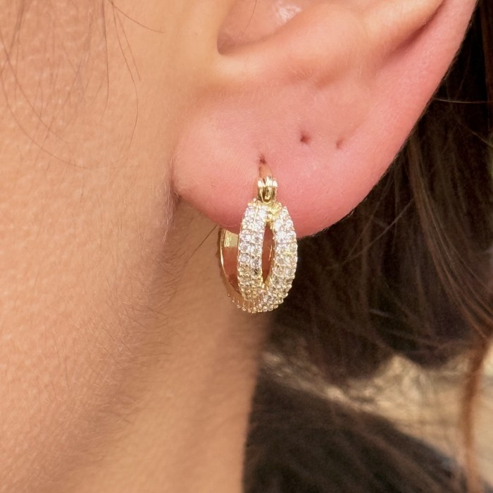 Altın Oval Taşlı Küpe resmi