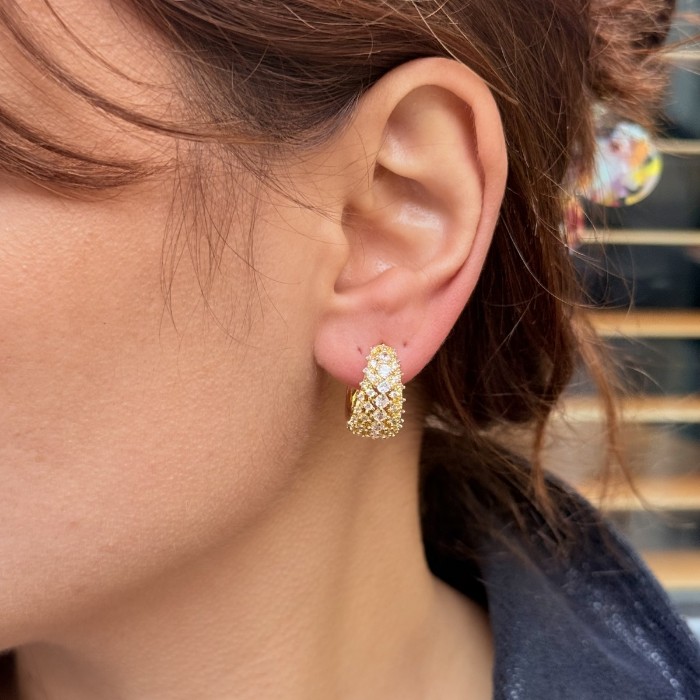 Yoğun Taşlı Gold Küpe resmi