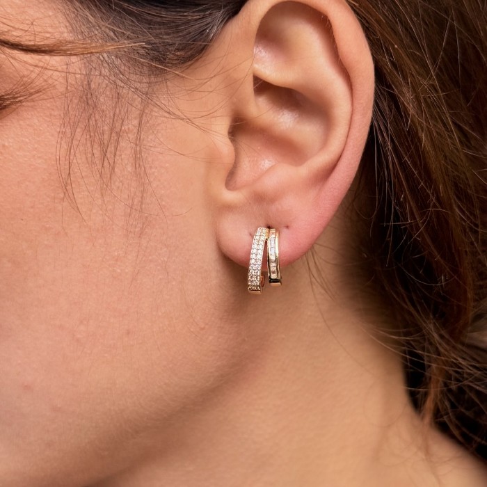 İkili Taşlı Gold Küpe resmi