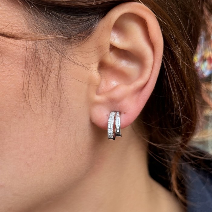 İkili Taşlı Silver Küpe resmi