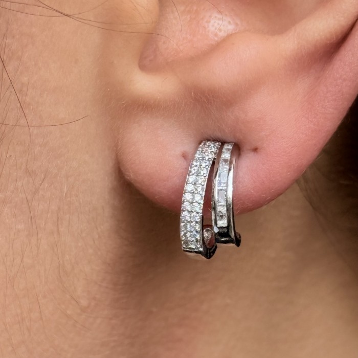 İkili Taşlı Silver Küpe resmi