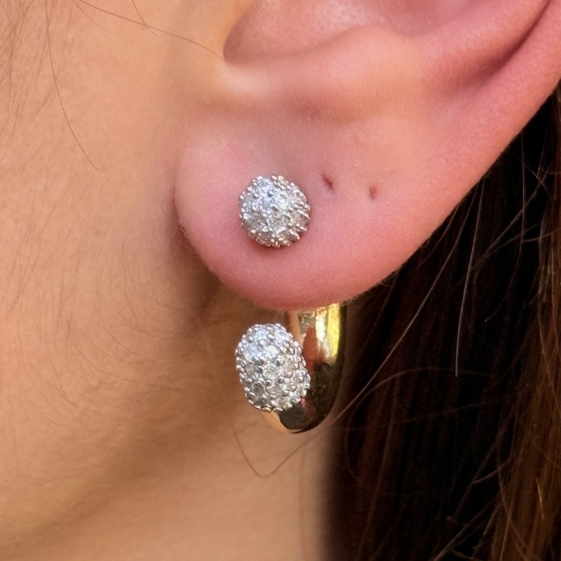 İkili Küre Taşlı Küpe – Gold Halka resmi