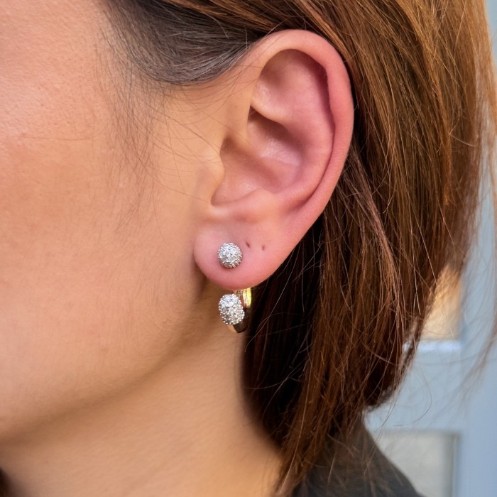 İkili Küre Taşlı Küpe – Gold Halka resmi