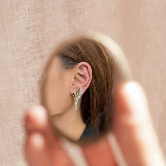 Asimetrik Taşlı Ear Cuff Küpe – Gold resmi