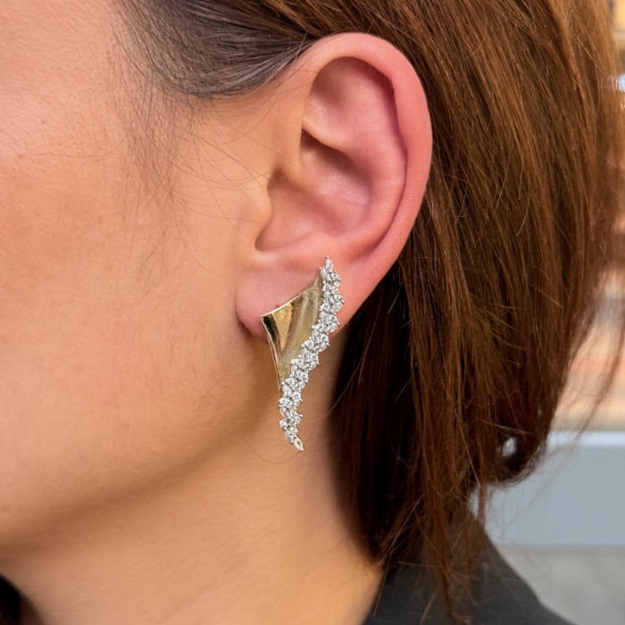 Asimetrik Taşlı Ear Cuff Küpe – Gold resmi