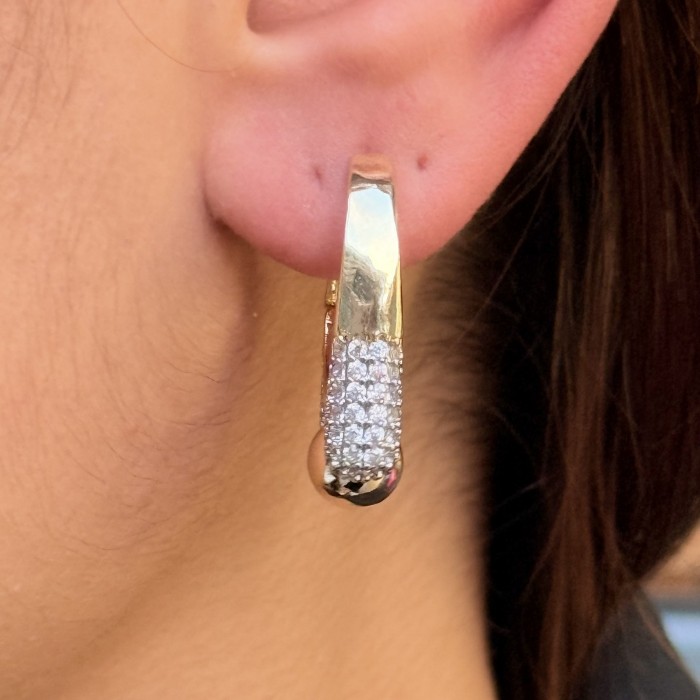 Bilye Detaylı Pavé Halka Küpe – Gold İki Renk resmi