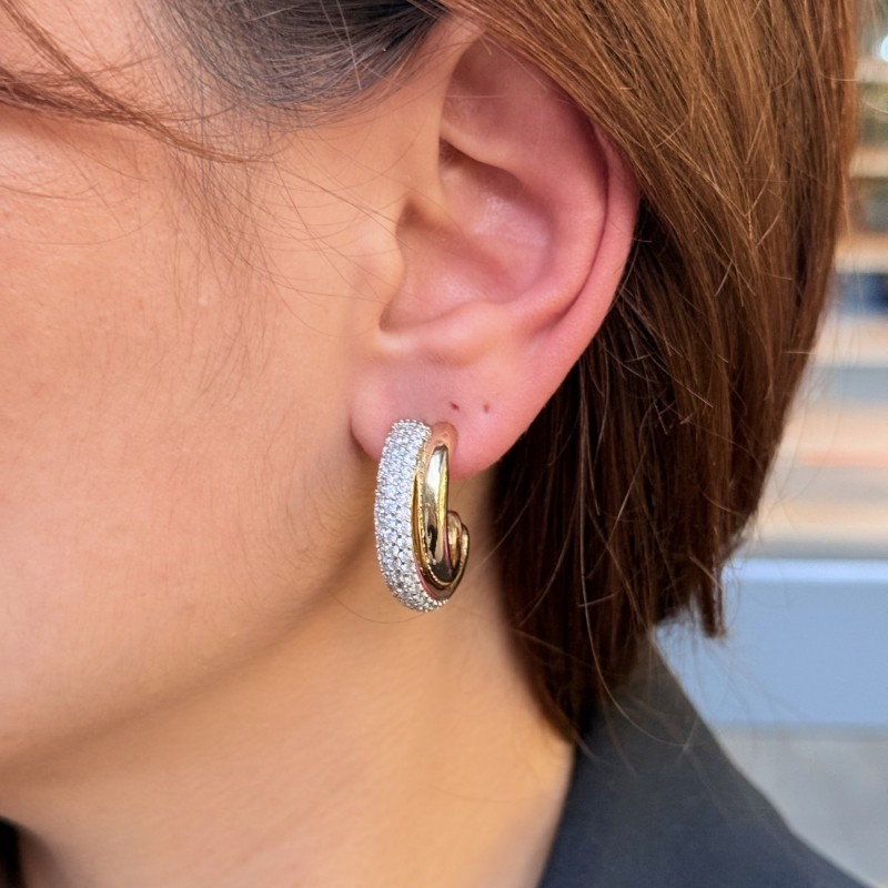 Kıvrımlı Pavé Halka Küpe – Gold İki Renk resmi