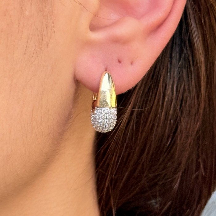 Pavé Uç Detay Halka Küpe – Gold resmi