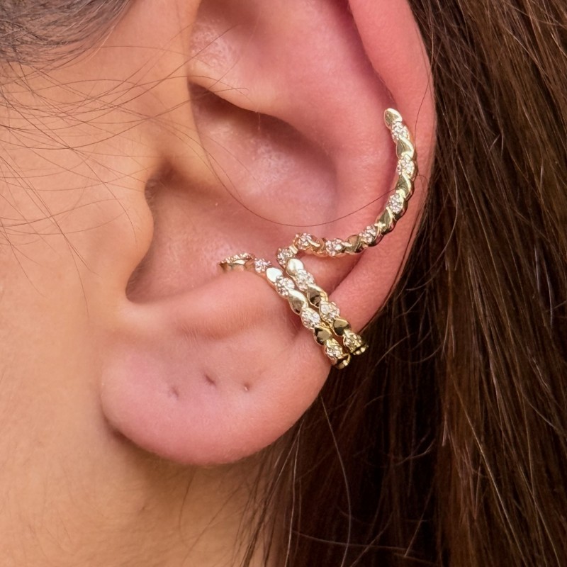 Sarmal Zincir Görünümlü Ear Cuff – Gold resmi