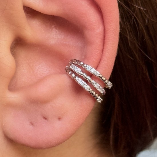 Braided Pavé Triple Ear Cuff – Silver resmi