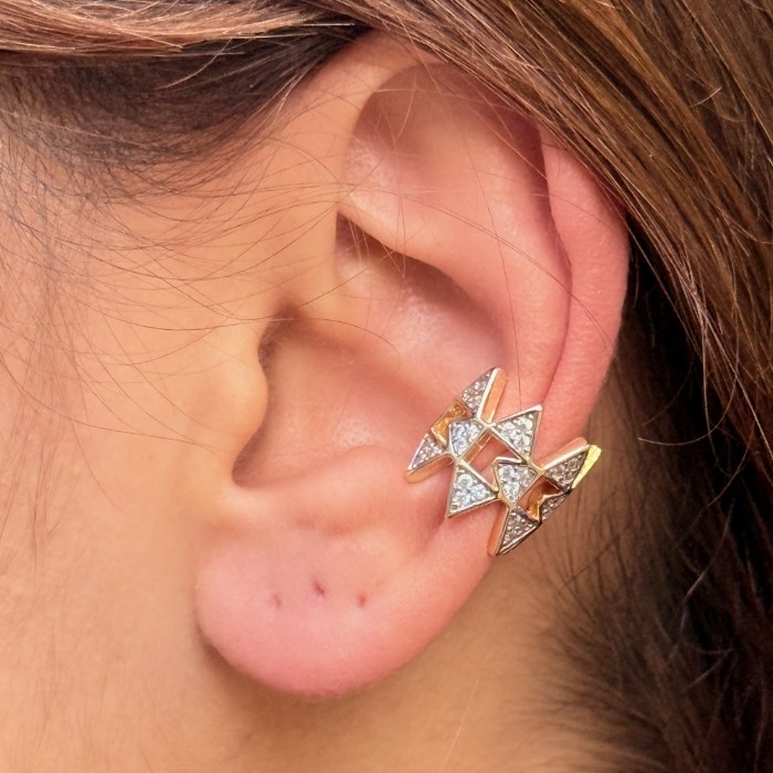 Rope & Pavé Triple Ear Cuff – Two‑Tone resmi