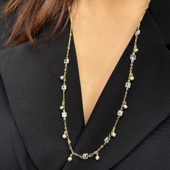 Kare Taşlı Uzun İstasyon Kolye resmi