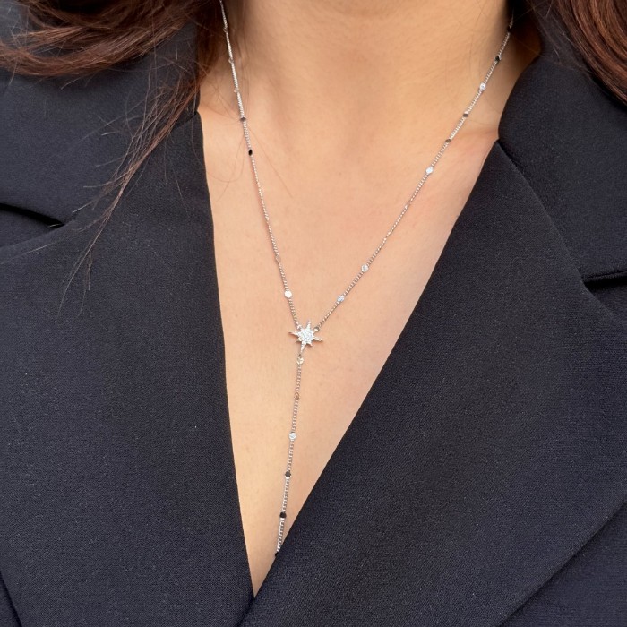 Vega Star Lariat Necklace – Silver resmi