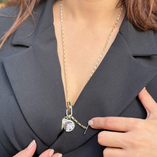 Charm Keeper T‑Bar Lariat – Gold resmi