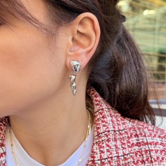 Molten Nugget Stud – Micro Pavé Line (Silver) resmi