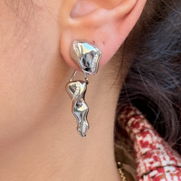 Molten Nugget Stud – Micro Pavé Line (Silver) resmi