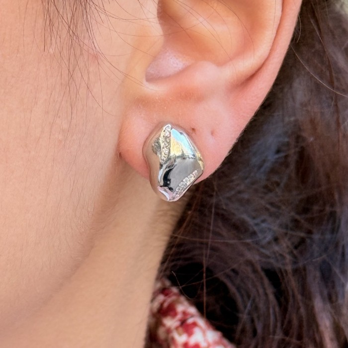 Molten Nugget Stud – Micro Pavé Line (Silver) resmi