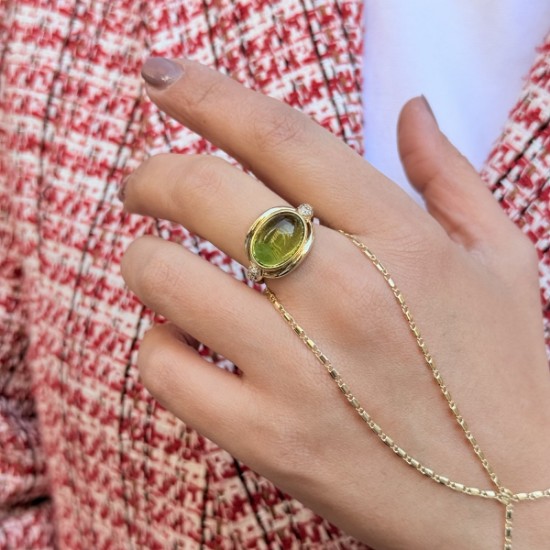 Lime Oval Cabochon Ring – Duo Halo Gold resmi